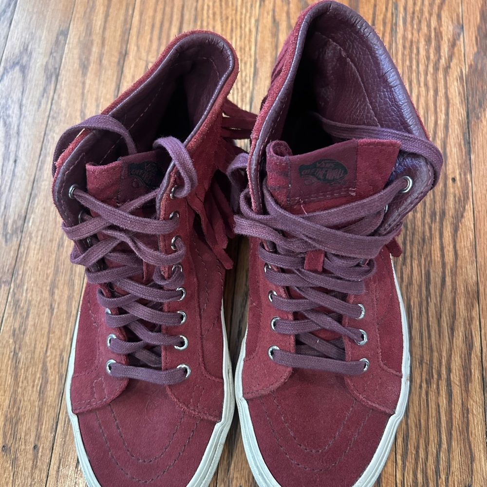Burgundy Vans Suede Fringe High-Top Sneakers